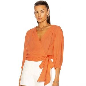 NEW SMYTHE REVOLVE ORANGE COTTON WRAP TOP